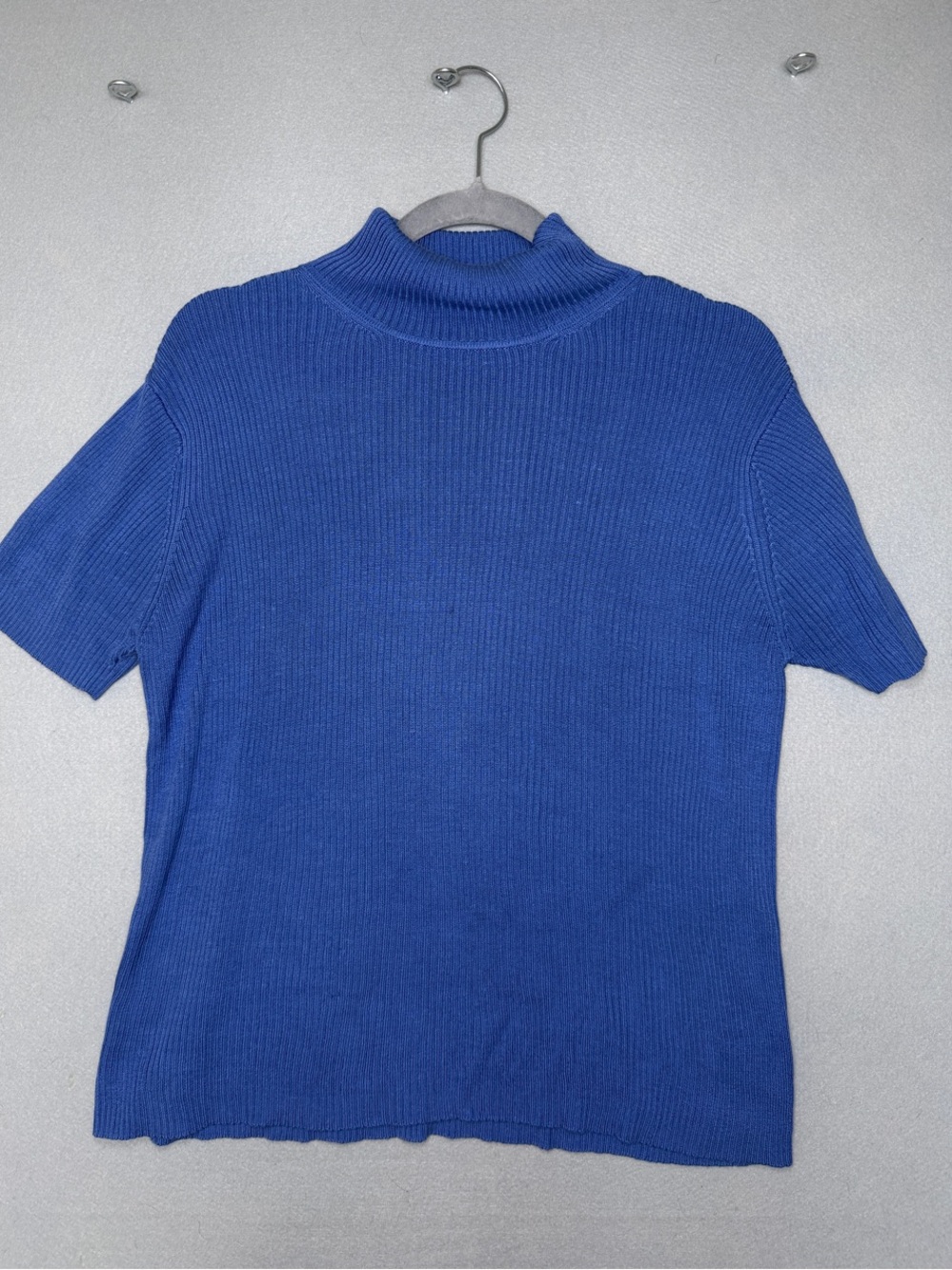 Valerie Stevens Marina Blue Ribbed Silk Mock Neck 100% silk
